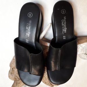 Montego Bay Club | Black | Genuine Leather | Slide | Wedge Platform | Sandal